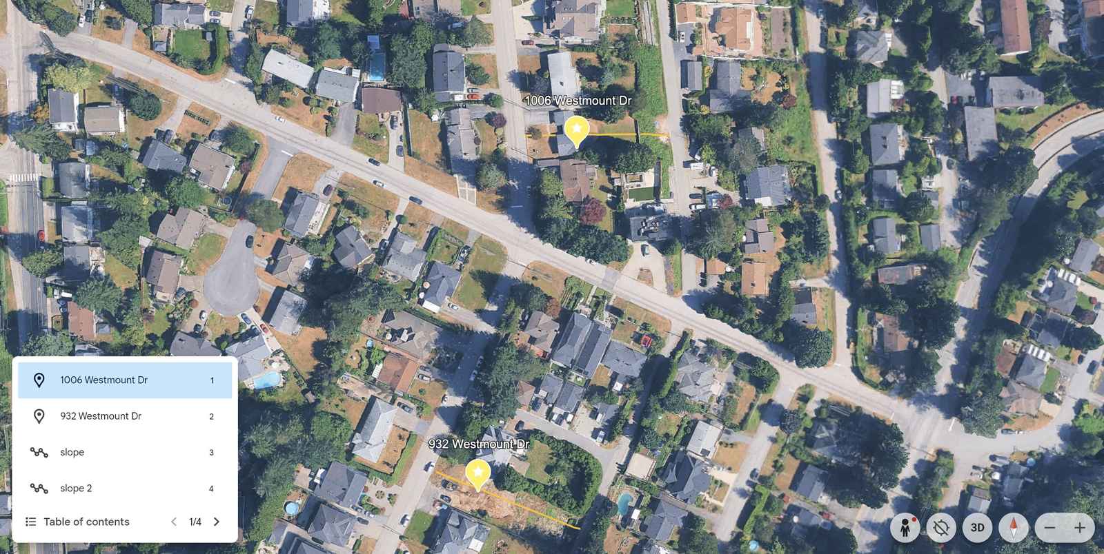 Aerial map showing 932 and 1006 Westmount Drive